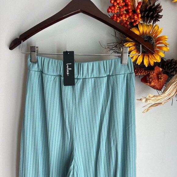 Lulus Vibe Check Ribbed Wide Leg Pant XS in Teal Blue - Picture 5 of 9
